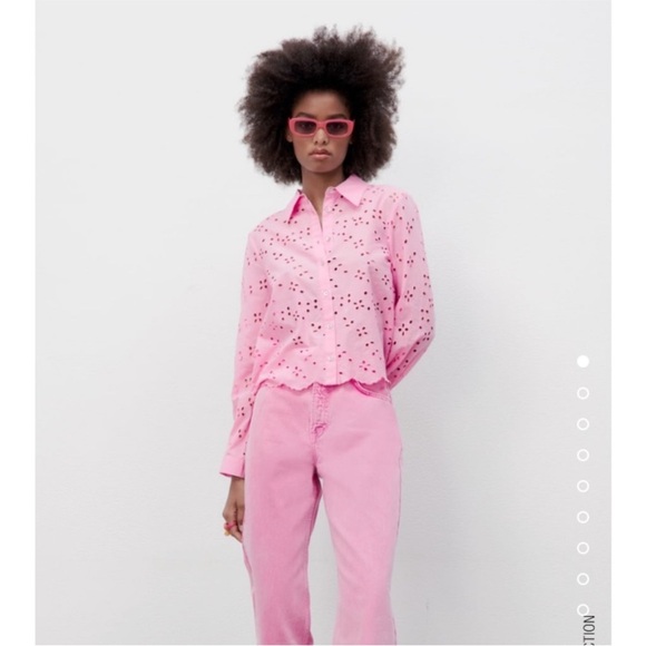 Pink Eyelet Button-Up Blouse - Picture 1 of 4